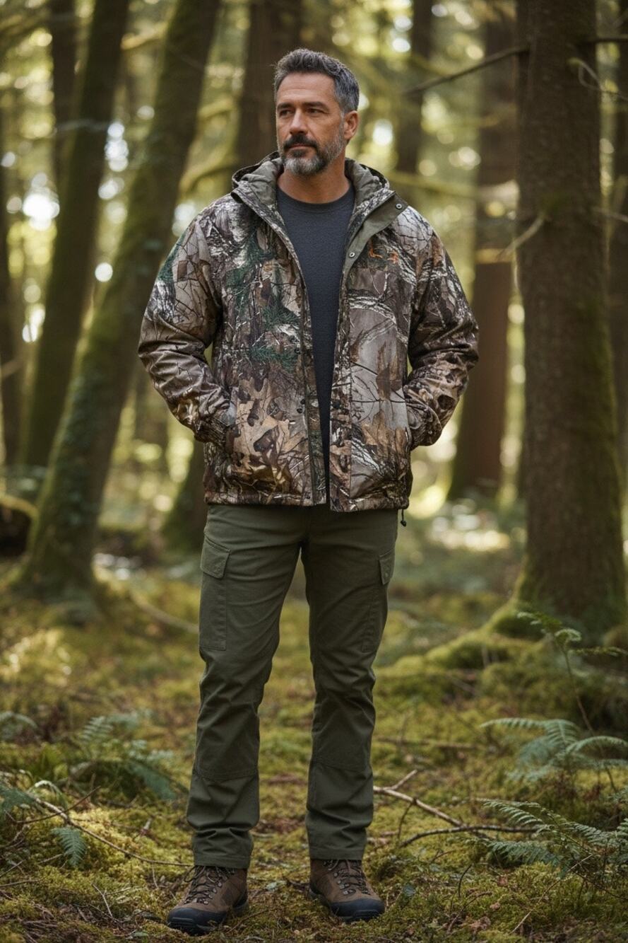 Realtree Camo Full Zip Scent Control Jacket Lightweight Rain Coat Soft Shell L